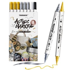3 Gold, 3 Silver, 1 Black and 1 White Paint Markers Brush and Fine Dual-tip A…