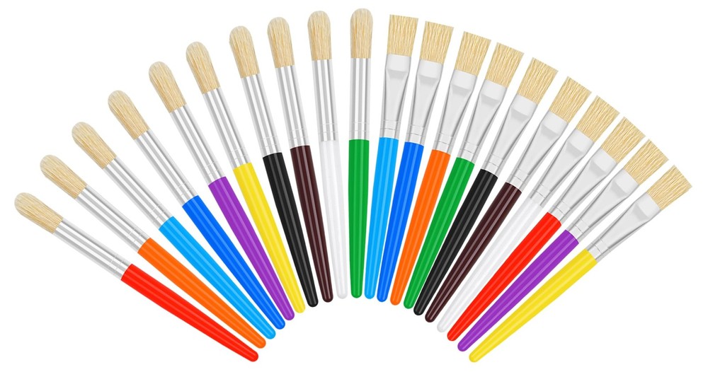 20 Pcs Kids Paint Brushes – Round & Flat, Easy Hold & Clean, 20PCS, Color