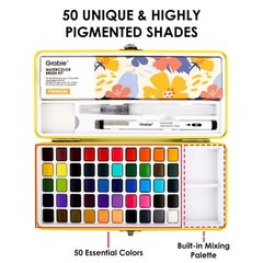 50 Colors Premium Water Color Paint Set Detail Brush Portable Travel Art Supply