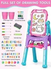 Lehoo Castle Easel for Kids, 4 in 1 Double Sided Medium, Blue, Purple, Pink