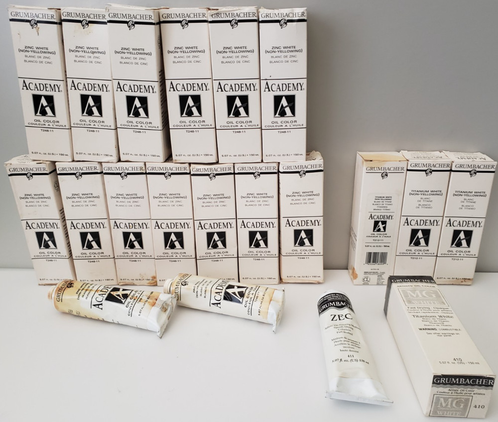 Lot of 20 LARGE 150ml Tubes WHITE Grumbacher Oil Paint Academy Zinc Titanium ZEC