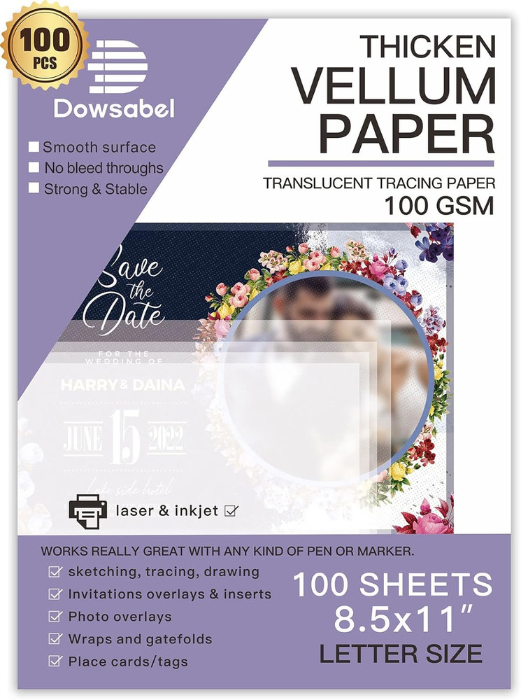 Translucent Vellum Paper, 68LBS 8.5 X 11 Inches Printable Vellums for Card Over