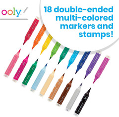 18 Double-Sided Stamping Markers- Brush Tip plus Stamp, Cute School Supplies – D