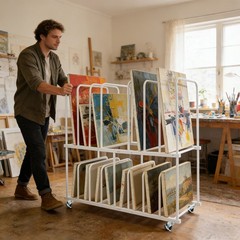 2-tier Art Storage Rack With Wheels Rolling Canvas Organizer Stand For Painting