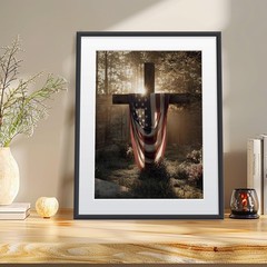 4th of July Diamond Art Kits for Adults, American Flag on Wooden Cross Diamond