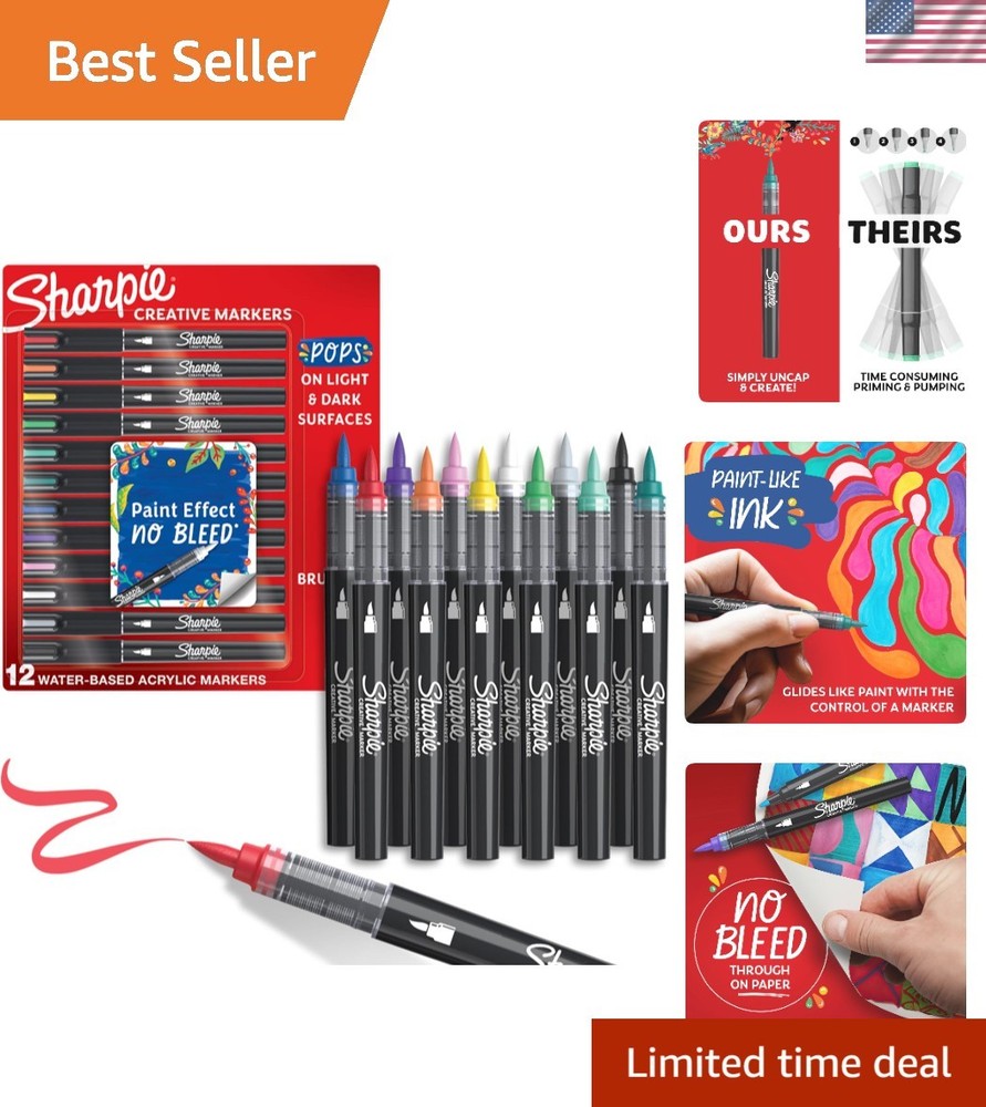 Bold & Vibrant Creative Markers, 12 Count Set – No-Bleed Brush Tips for All Ages