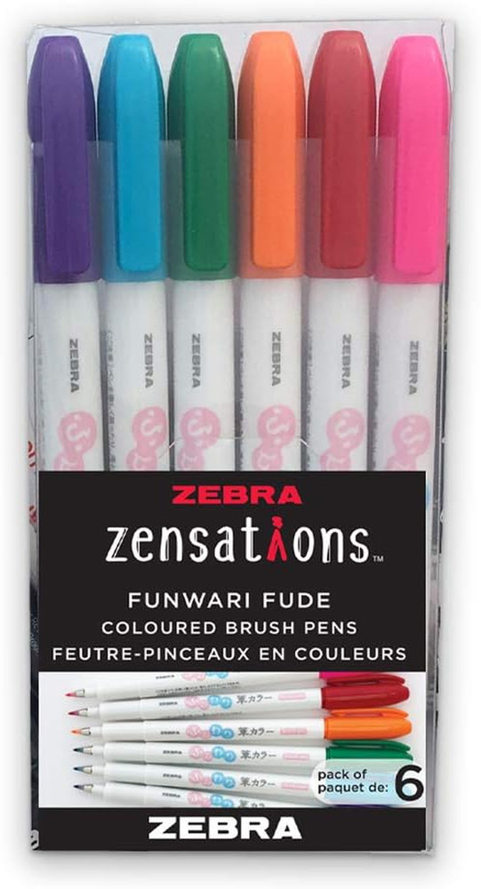 Brush, Point, Assorted Colors, 6-Count Zebra FUNWARI Pen ST 6/PKG, 6-Pack