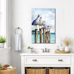 RJETZMU Seagull Ocean Wall Art Gallery Wrapped Canvas Print, Coastal Beach Se…