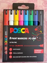 Uni Posca Paint Markers PC-1MR Ultra-Fine Set of 8 Standard Colours new