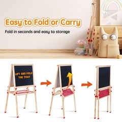 Wooden Adjustable Easel for Kids, Quick-Fold Kids Easel with Paper Roll&Accessor