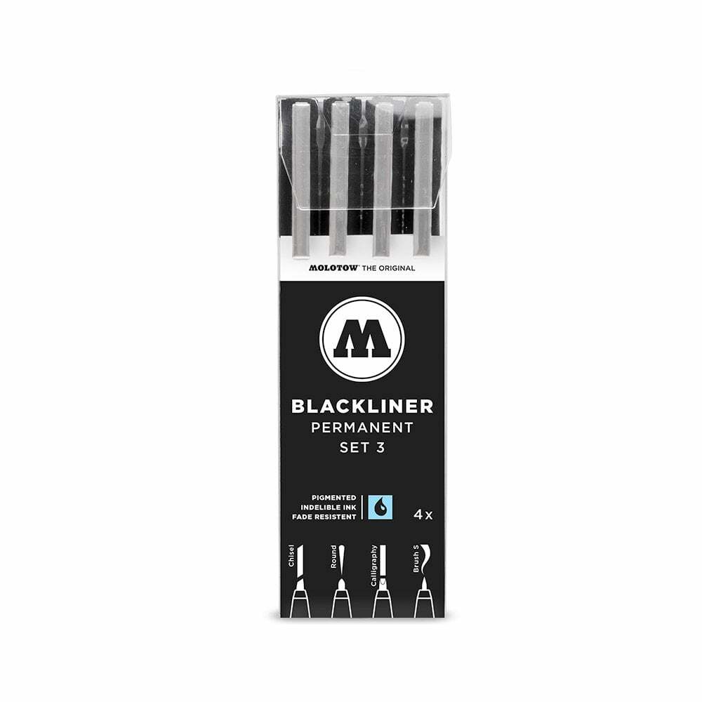 Molotow Blackliner Set 3 – 4x Black Fine Tip Marker Pens – Various Sizes