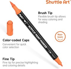 Acrylic Paint Markers 25 Colors Dual Tip, Brush Tip and Fine Tip Acrylic Paint