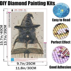 Witchy Cat Diamond Painting Kit 5D 12 x 16 Inch Halloween Craft
