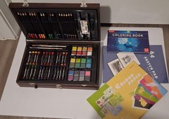 Art Supplies, 150-Pack Deluxe Wooden Art Set Crafts Drawing Painting Kit with 2
