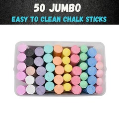 Jumbo Sidewalk Chalk Bucket – 50 Washable Non-Toxic Pieces for Kids Outdoor Art