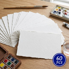 Deckled Edge Watercolor Paper 4X6 Inch, 60 Sheets 300Gsm Thick Cotton Blend, Han