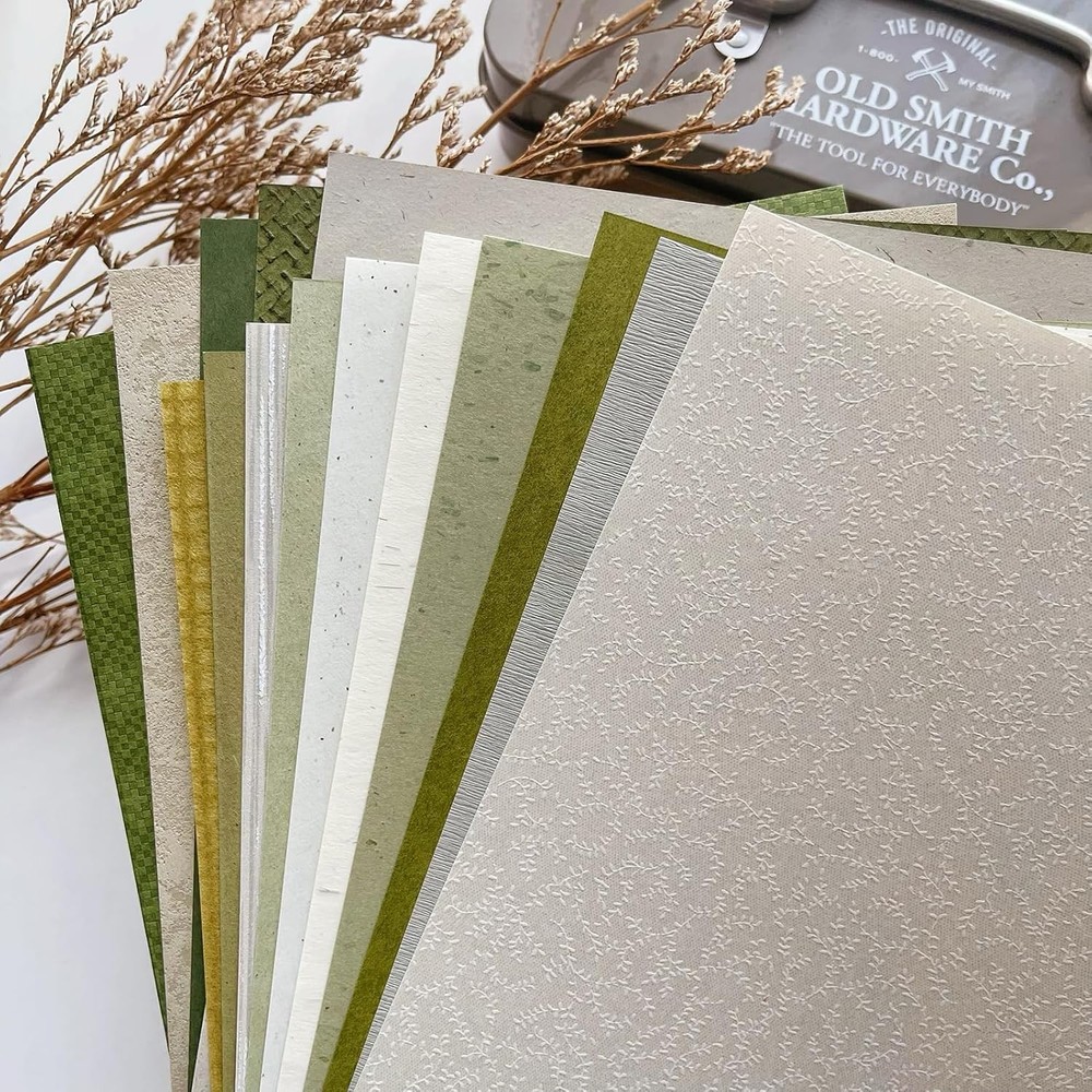 15 Sheets Textured Scrapbook Paper Assorted Set – Mixed Special Forest Green