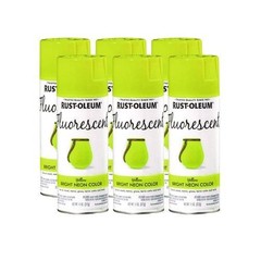Rust-Oleum Fluorescent Spray Paint, Flat Fluorescent Yellow, 11 oz Can, 6/Carton