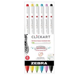 ~ 6 ~ Zebra ~ CLiCKART Retractable Felt Tip Marker