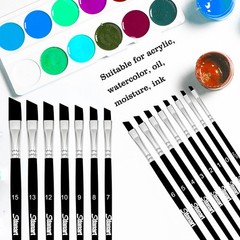 15 PCS Angular Paint Brushes Professional Angled Nylon Hair Set
