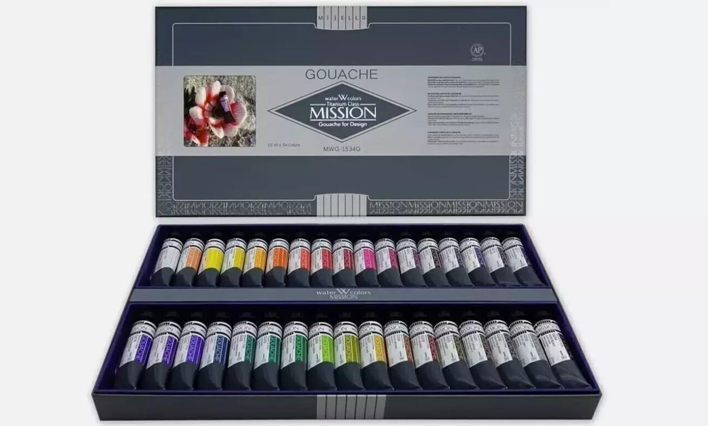 Mijello Mission Gold Titanium Gouache Set 34 Colors 15ml MWG-1534G