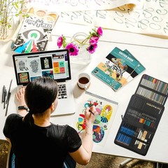 Complete Professional Art Set – 76 Multi-Colored Drawing Tools with Tutorial