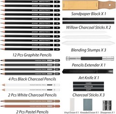 Sketch Pencils for Drawing 34 Pcs Graphite Pencil 14B 4H Charcoal Pencil