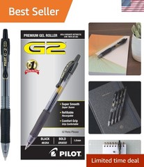 G2 Bold Point Rolling Ball Pens, Smooth Black Ink, 12-Pack – Quick Drying