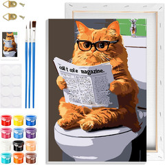 Cat Paint by Numbers with Frame for Adults Beginners, DIY Vase Flower Paint by N
