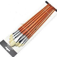Professional Hog Bristle Filbert Oil Paint Brushes Set, 7pcs Long Wooden Handle