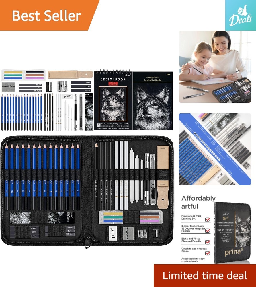 Professional Drawing Set: 15 Graphite & Charcoal Pencils + Travel Case