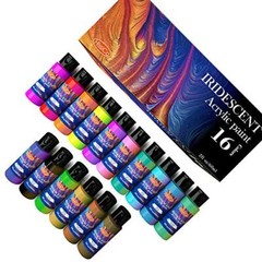 Iridescent Acrylic Paint Set of 16 Chameleon Colors 60ml 2 OZ Bottles High Vi…