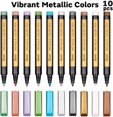 Metallic Marker Pens – Set of 10 Medium Point Metallic Markers for Rock Painting