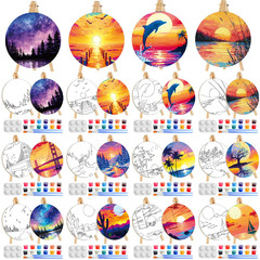 Supervitae 72 Piece Landscape Round Pre Drawn Canvas Kit 5.9 Paint And Sip Kit