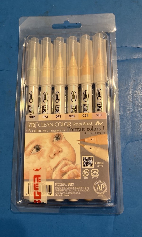 Brand New Kuretake ZIG CLEAN COLOR Real Brush 6-Color Portrait Colors Set I