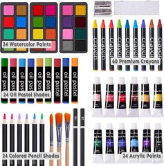 175 Piece Deluxe Art Set with 2 Drawing Pads Acrylic Paints Crayons Colored P