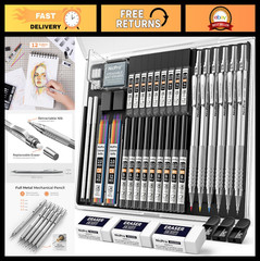 35PCS Metal Mechanical Pencil Set for Art & Drafting, 0.5/0.7/0.9mm + 2mm Lead H
