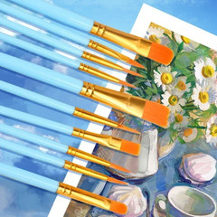 10 Pcs Set Multi-Functional Watercolor Brush Pearlescent Blue Plastic Rod Multi-