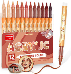 12 Skin Tone Acrylic Paint Markers, Red Brown Brush Tip Acrylic Paint Pens for P