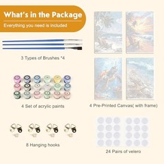 4 Pack Paint by Numbers for Adults with Wooden Framed, Beach blue-beach