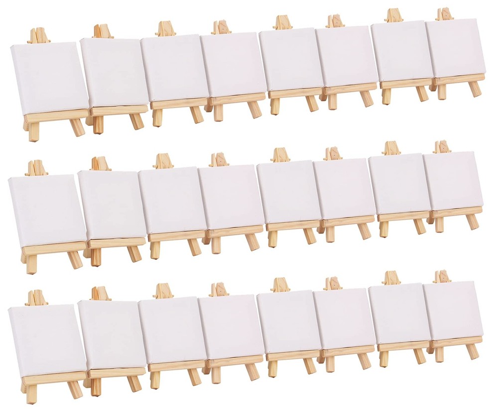 Tosnail 24 Pack 3 x 3 Mini Canvas and Easel Set, Small Art Easel Stand with Canv