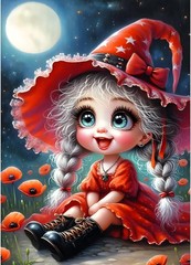 DIY 5D Big Eyes Elf Girl Diamond Art Kits, Round Full Drill Sparkling Moon Diam