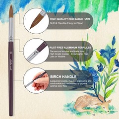 Luxurious Wood Handle Sable Brushes – Round Pointed Tips for Effortless Painting