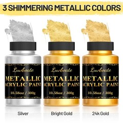 Acrylic Metallic 8.45 Fl Oz (Pack of 3), 24k Gold & Bright & Silver