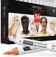 Skin Tone Alcohol Markers Set of 36 Tones, Everblend Sketch Pens with Dual Ti…