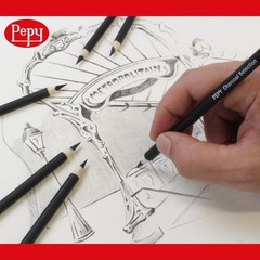 Professional Hard Charcoal Pencil Set of 6 Pre-Sharpened Black Pencils
