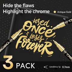 3Pcs Chrome Paint Markers, Gold Color Permanent Mirror Liquid Chrome Pens for Pl