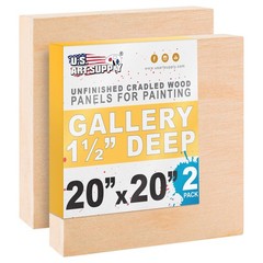 U.S. Art Supply 20″ x Unfinished Cradled Wood Panels for x 20″, Brown