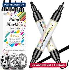 Black Paint Pens – 4 Pack Dual Tip Acrylic Paint Markers (0.7mm & 3mm), Non-Toxi
