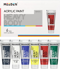 Heavy Body Acrylic Paint – Basic Satin Finish 6 X 60Ml (2 Oz) Primary Color Pain